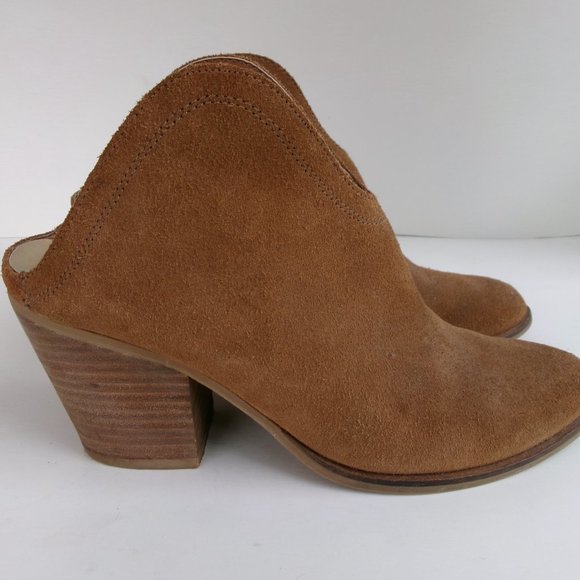 The Heeled Mule in Cognac Suede with Wood Stacked Heel Size 9 - Picture 2 of 14